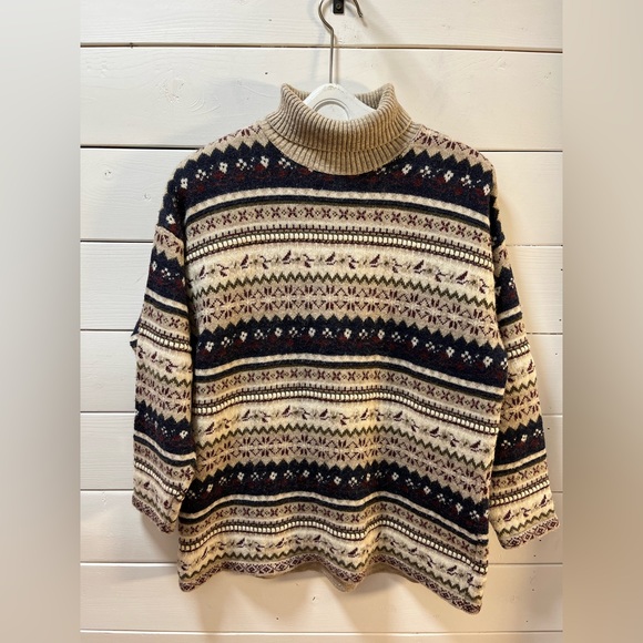San Francisco Vintage Fair Isle Turtleneck Sweater – Beige – Size L/G - Picture 1 of 9